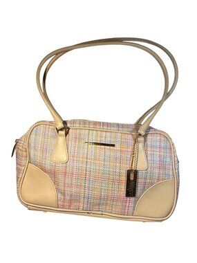 Diverso Italy Woven Purse Shoulder Bag Pastel With Beige Leather Trim